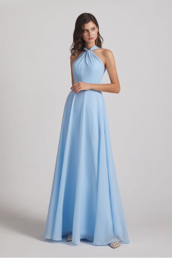 Floor Length Chiffon Bridesmaid Dresses with Criss Cross Neckline