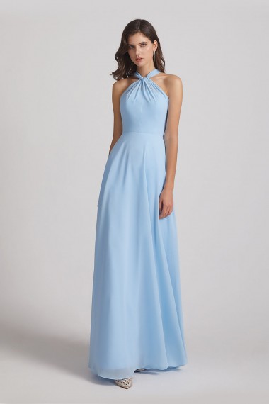 Floor Length Chiffon Bridesmaid Dresses with Criss Cross Neckline