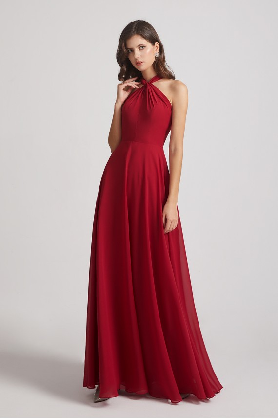 A-Line Chiffon Cross Halter Neckline Bridesmaid Dresses