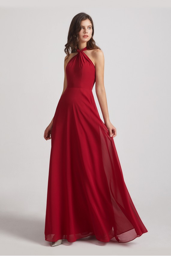 A-Line Chiffon Cross Halter Neckline Bridesmaid Dresses
