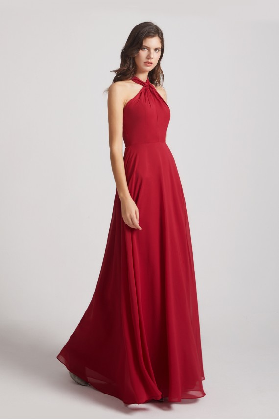 A-Line Chiffon Cross Halter Neckline Bridesmaid Dresses