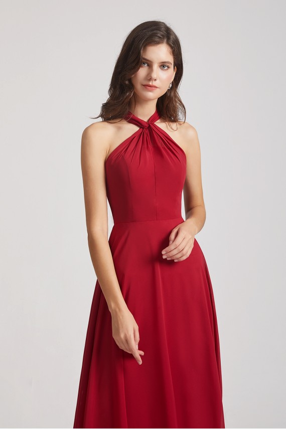 A-Line Chiffon Cross Halter Neckline Bridesmaid Dresses