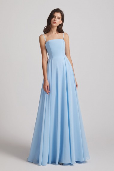 Ruched Spaghetti Straps Blue Chiffon Bridesmaid Dresses