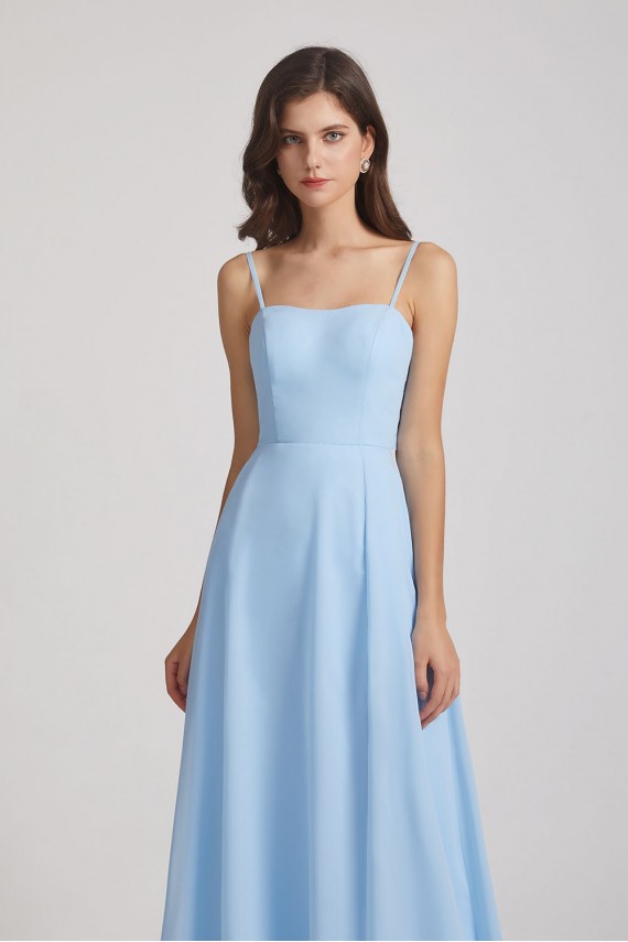 Spaghetti Straps Chiffon Split-side Long Bridesmaid Dresses