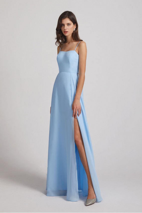 Spaghetti Straps Chiffon Split-side Long Bridesmaid Dresses
