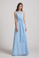 Bias Cut Tie-waist Bridesmaid Dresses with Illusion Boat Neckline and Overlay