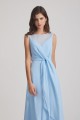 Bias Cut Tie-waist Bridesmaid Dresses with Illusion Boat Neckline and Overlay