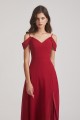 Chiffon Cold Shoulder V-Neck Bridesmaid Dresses with Slit