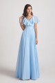 V-Neck Flutter Sleeve Long Chiffon Ruffles Bridesmaid Dresses