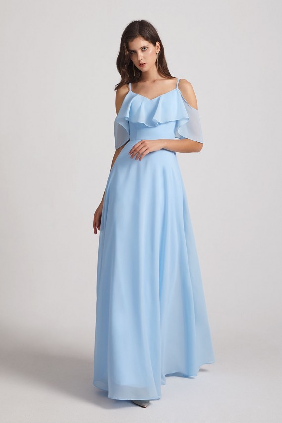 Flowy Chiffon Long Bohemian Cold Shoulder Bridesmaid Dresses