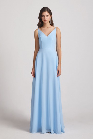Ruched V-Neck Spaghetti Straps Sleeveless Blue Bridesmaid Dresses