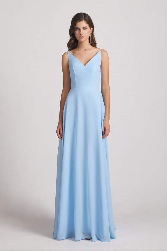 Ruched V-Neck Spaghetti Straps Sleeveless Blue Bridesmaid Dresses