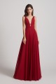 Straps Long Chiffon Plunging V-Neck Bridesmaid Dresses
