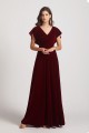 Velvet Flutter Sleeve Bridesmaid Dresses with Open Back