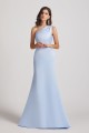 One Shoulder Satin Sheath Long Bridesmaid Dresses with Open Back
