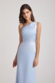 One Shoulder Satin Sheath Long Bridesmaid Dresses with Open Back
