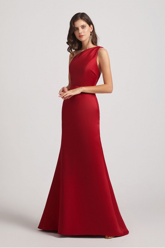 One Shoulder Satin Sheath Open Back Bridesmaid Dresses