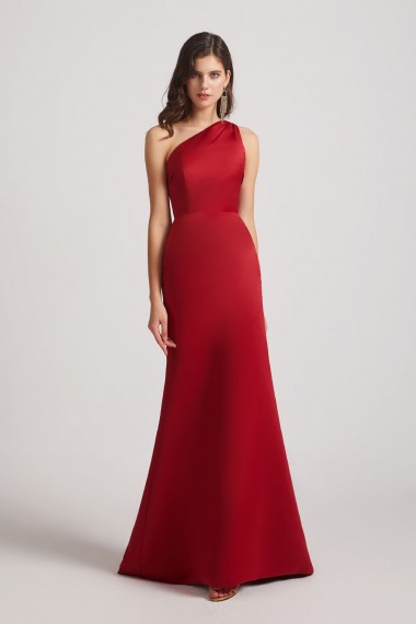 One Shoulder Satin Sheath Open Back Bridesmaid Dresses