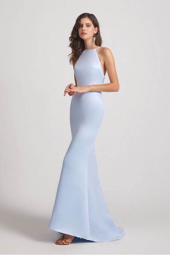 Halter Criss-Cross Satin Long Bridesmaid Dresses
