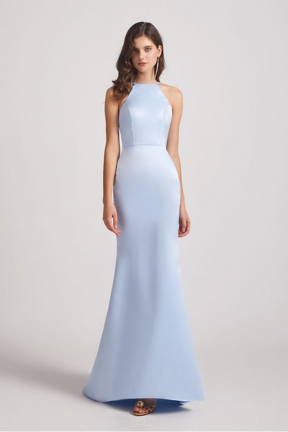 Halter Criss-Cross Satin Long Bridesmaid Dresses