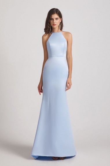 Halter Criss-Cross Satin Long Bridesmaid Dresses