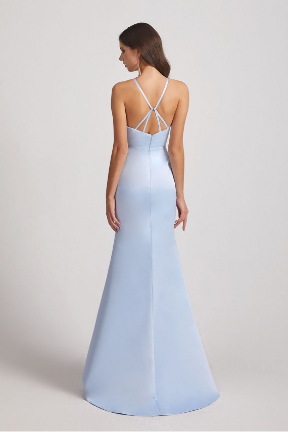 Halter Criss-Cross Satin Long Bridesmaid Dresses