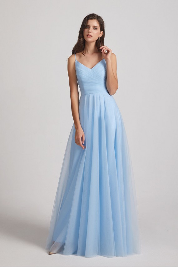 Floor Length Tulle Formal Dresses with Spaghetti Straps
