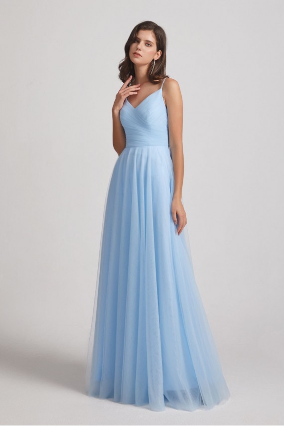 Floor Length Tulle Formal Dresses with Spaghetti Straps