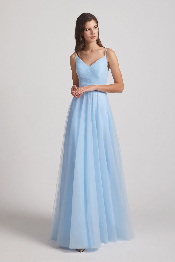 Floor Length Tulle Formal Dresses with Spaghetti Straps