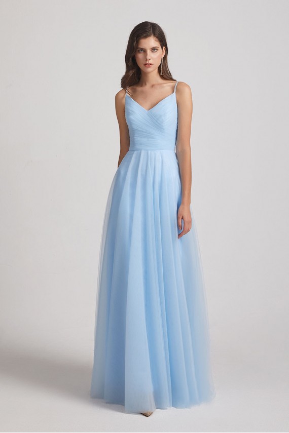 Floor Length Tulle Formal Dresses with Spaghetti Straps