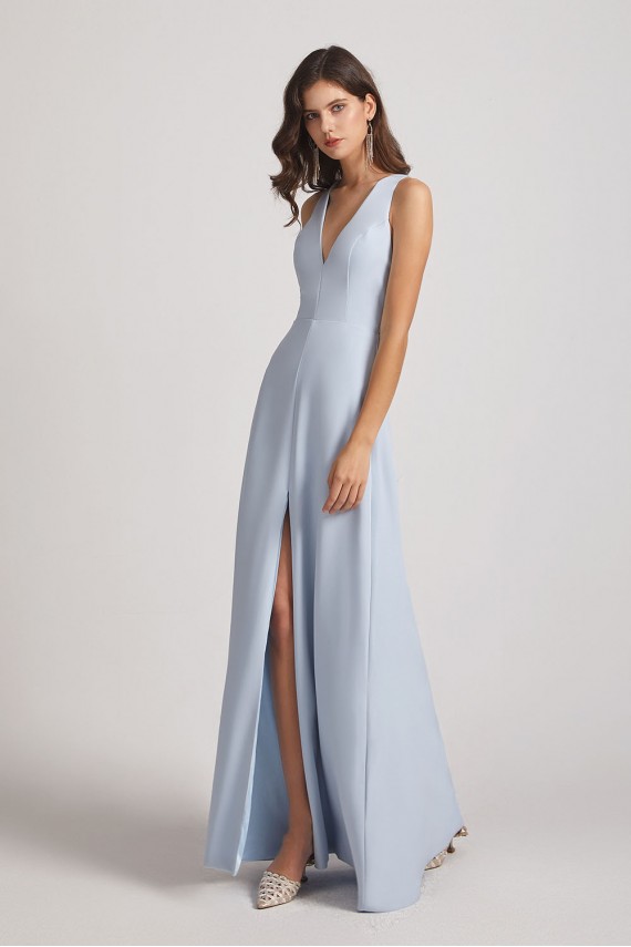V-Neck Keyhole A-Line Bridesmaid Dresses with Front Slit