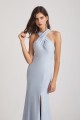 Sheath Cross Neck and Back Bridesmaid Dresses with Thigh Slit
