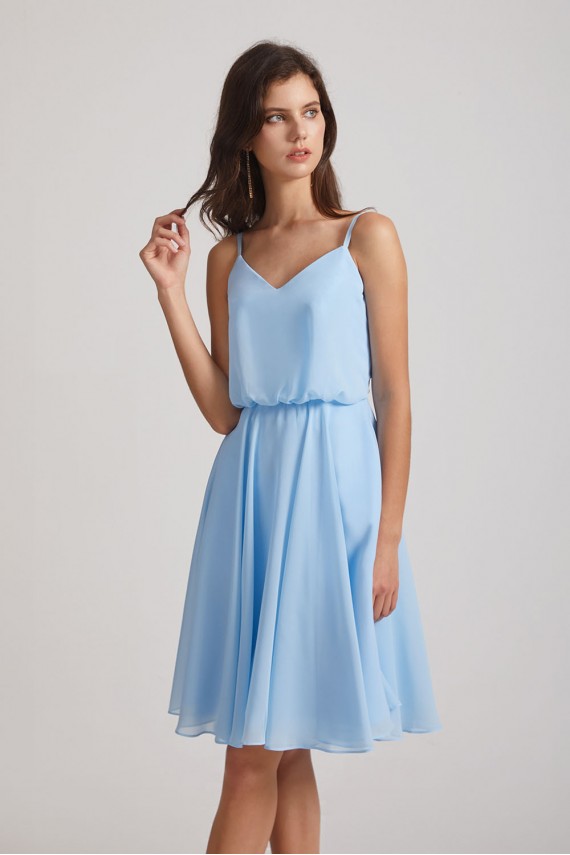 Spaghetti Straps V-Neck Chiffon Short Bridesmaid Dresses