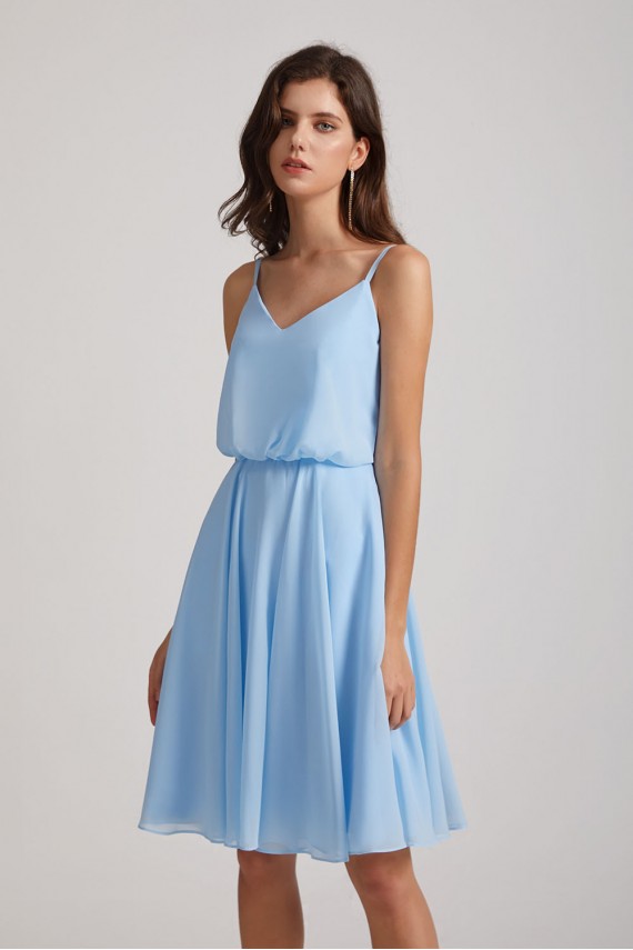 Spaghetti Straps V-Neck Chiffon Short Bridesmaid Dresses