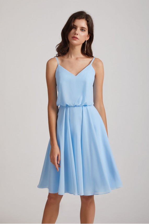 Spaghetti Straps V-Neck Chiffon Short Bridesmaid Dresses