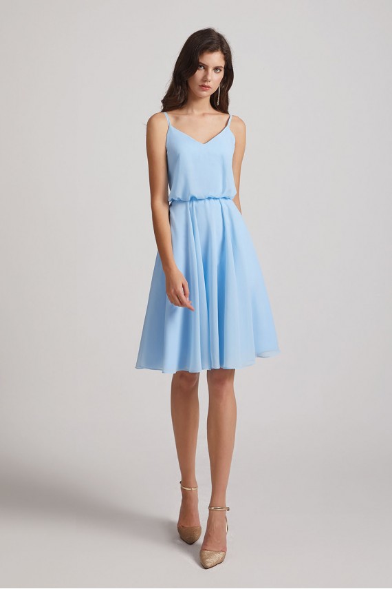 Spaghetti Straps V-Neck Chiffon Short Bridesmaid Dresses