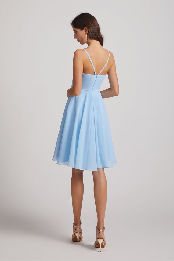 Spaghetti Straps V-Neck Chiffon Short Bridesmaid Dresses