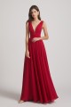 Wide Straps Double V-Neck Crinkle Chiffon Bridesmaid Dresses