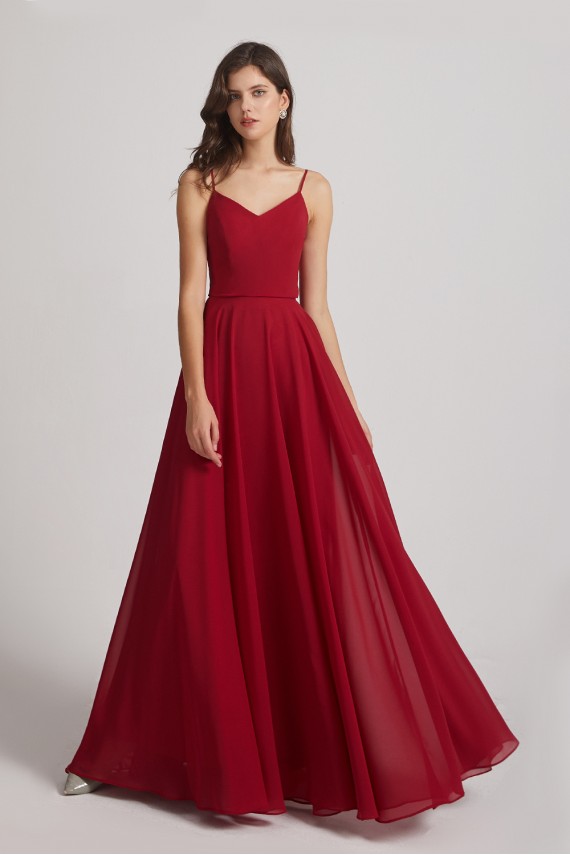 Spaghetti Straps Chiffon A-Line Long Bridesmaid Dresses
