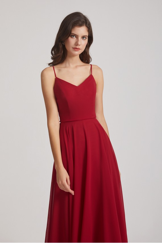 Spaghetti Straps Chiffon A-Line Long Bridesmaid Dresses