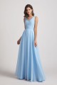 V-Neck Sleeveless Pleated Chiffon Bridesmaid Dresses with Back Tie