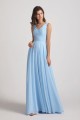 V-Neck Sleeveless Pleated Chiffon Bridesmaid Dresses with Back Tie