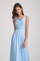 V-Neck Sleeveless Pleated Chiffon Bridesmaid Dresses with Back Tie