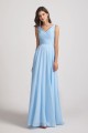 V-Neck Sleeveless Pleated Chiffon Bridesmaid Dresses with Back Tie