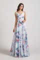 Blue Flower Print Bridesmaid Dresses