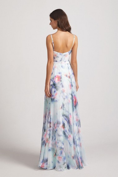 Blue Flower Print Bridesmaid Dresses