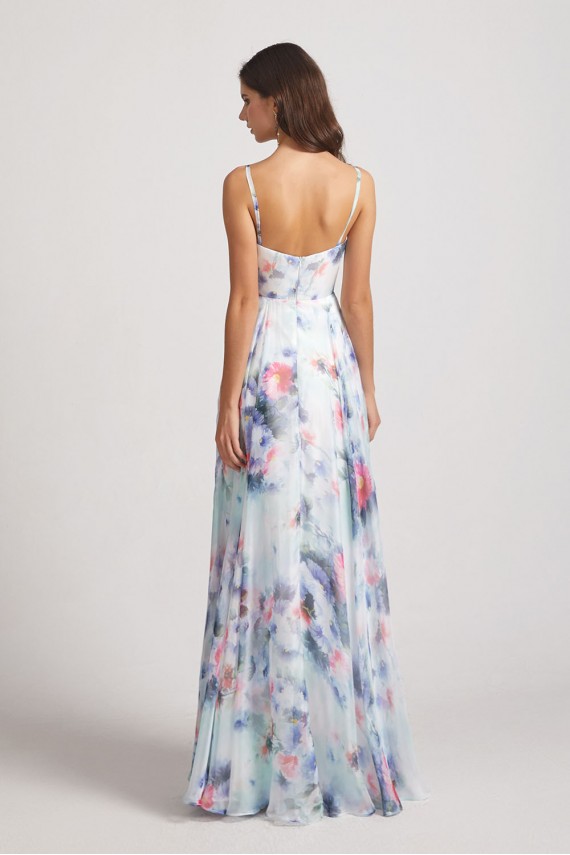 Blue Flower Print Bridesmaid Dresses