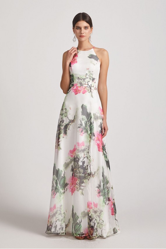 Floral Print Halter Bridesmaid Dresses Ink Wash Painting
