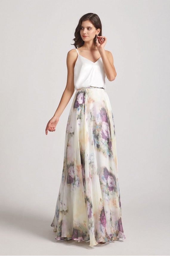 Spaghetti Straps Satin Top Floral Maxi Dresses
