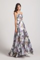 Strapless Cross-Ruched Bodice Patterned Floral Bridesmaid Dresses